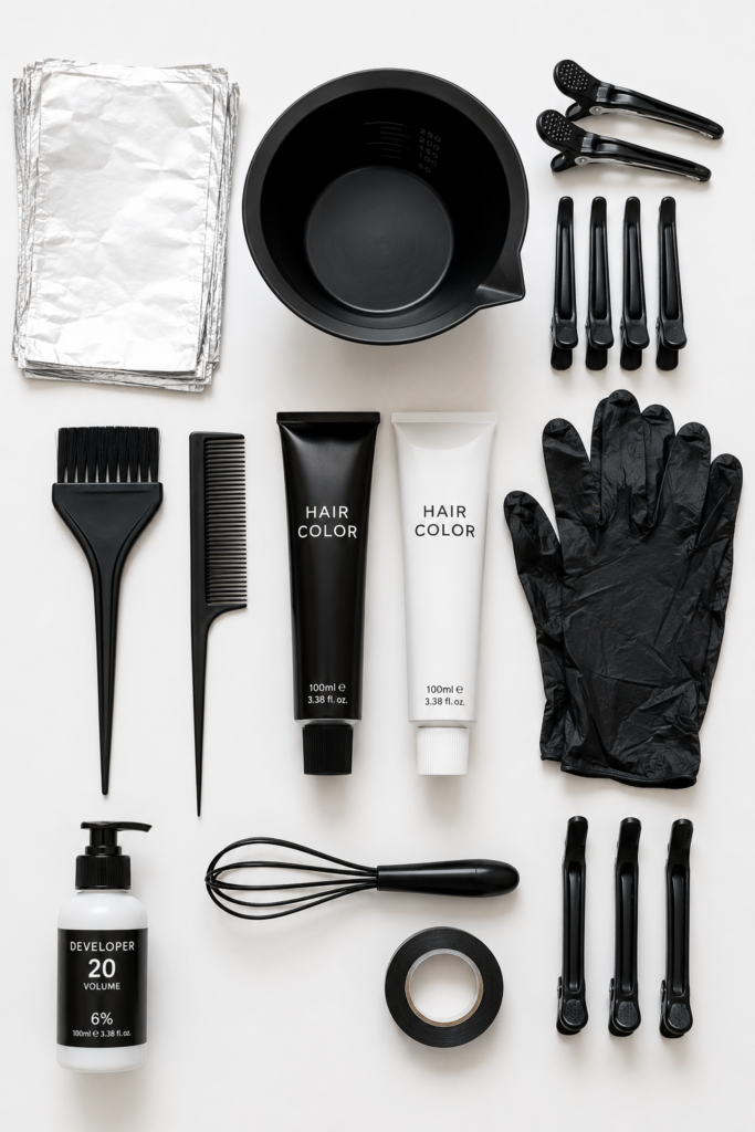 stylist checking hair condition before starting a peekaboo hair color treatment