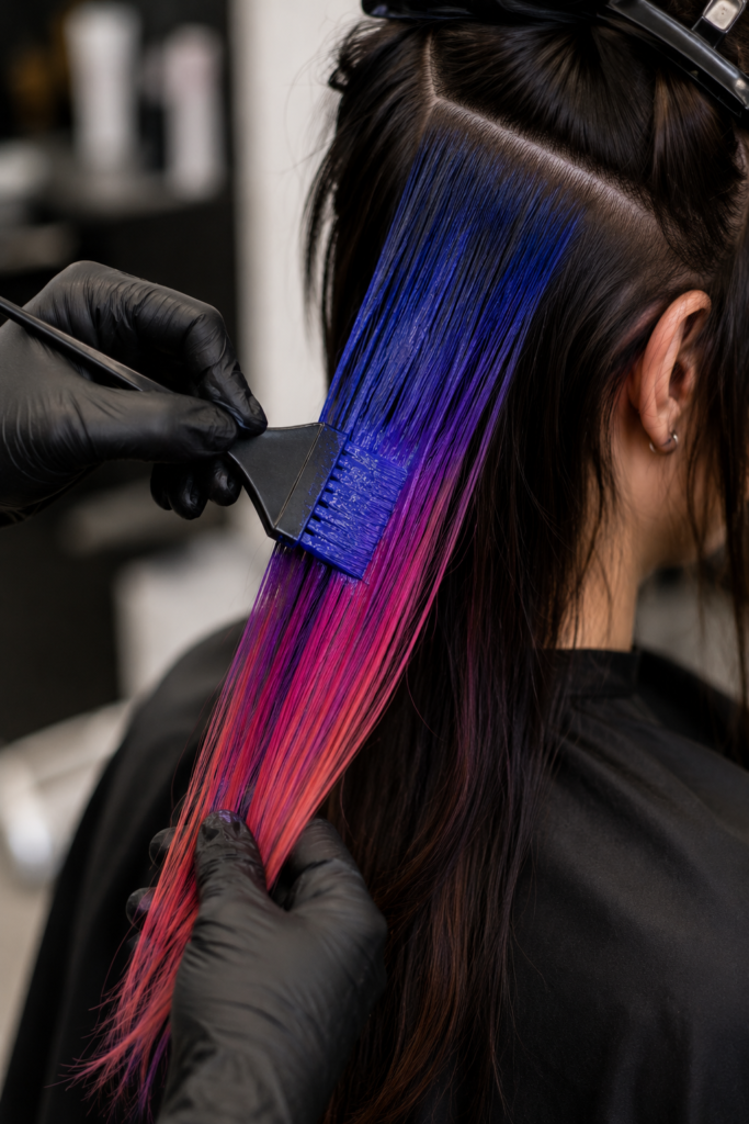hand painting technique used to create a soft blended peekaboo color placement