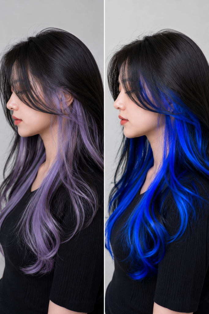 comparison of pastel and neon peekaboo hair color options
